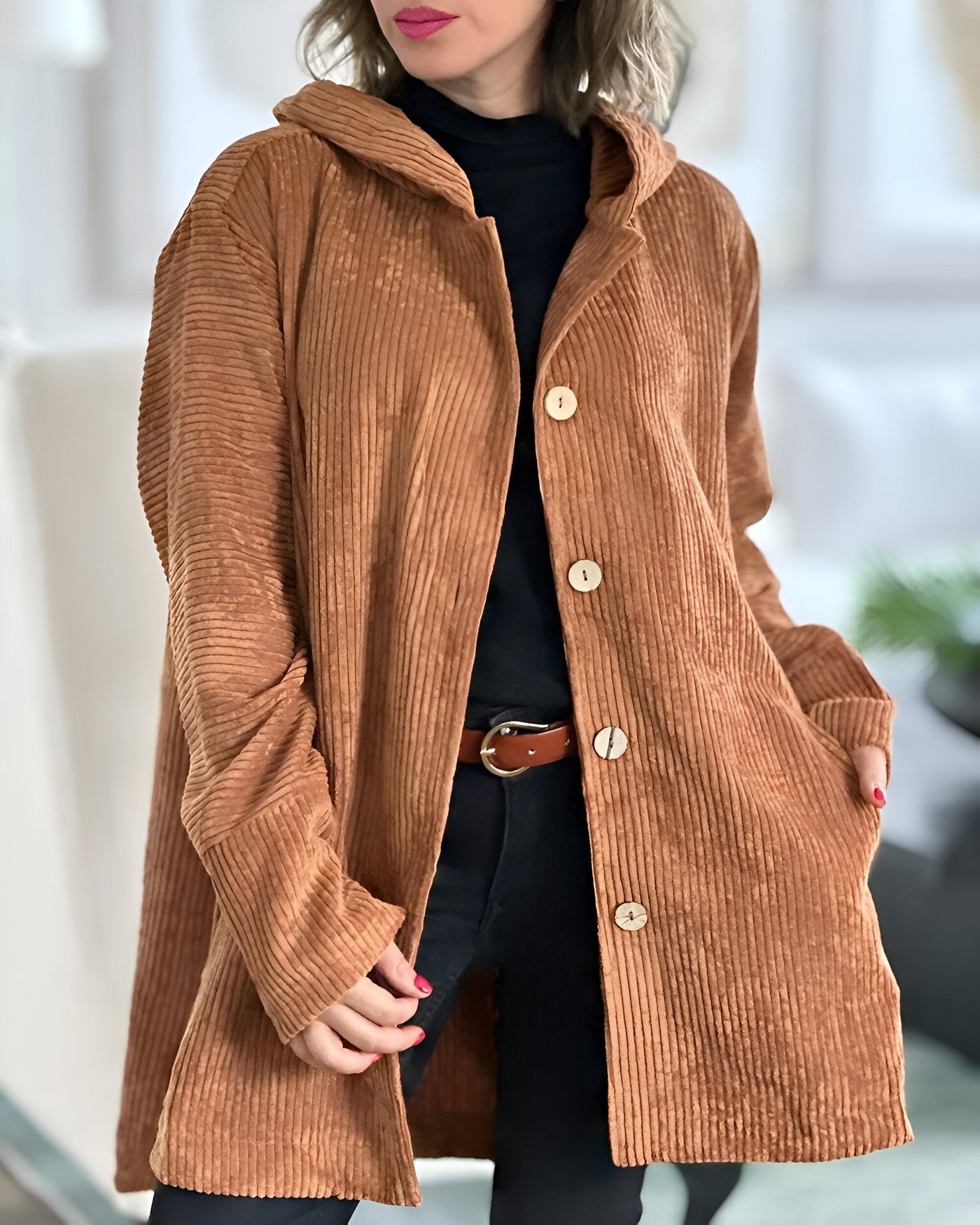 ANIKA™ | Casual style corduroy jacket with hood