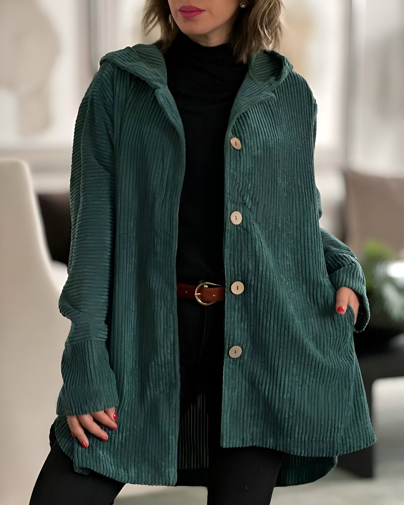 ANIKA™ | Casual style corduroy jacket with hood