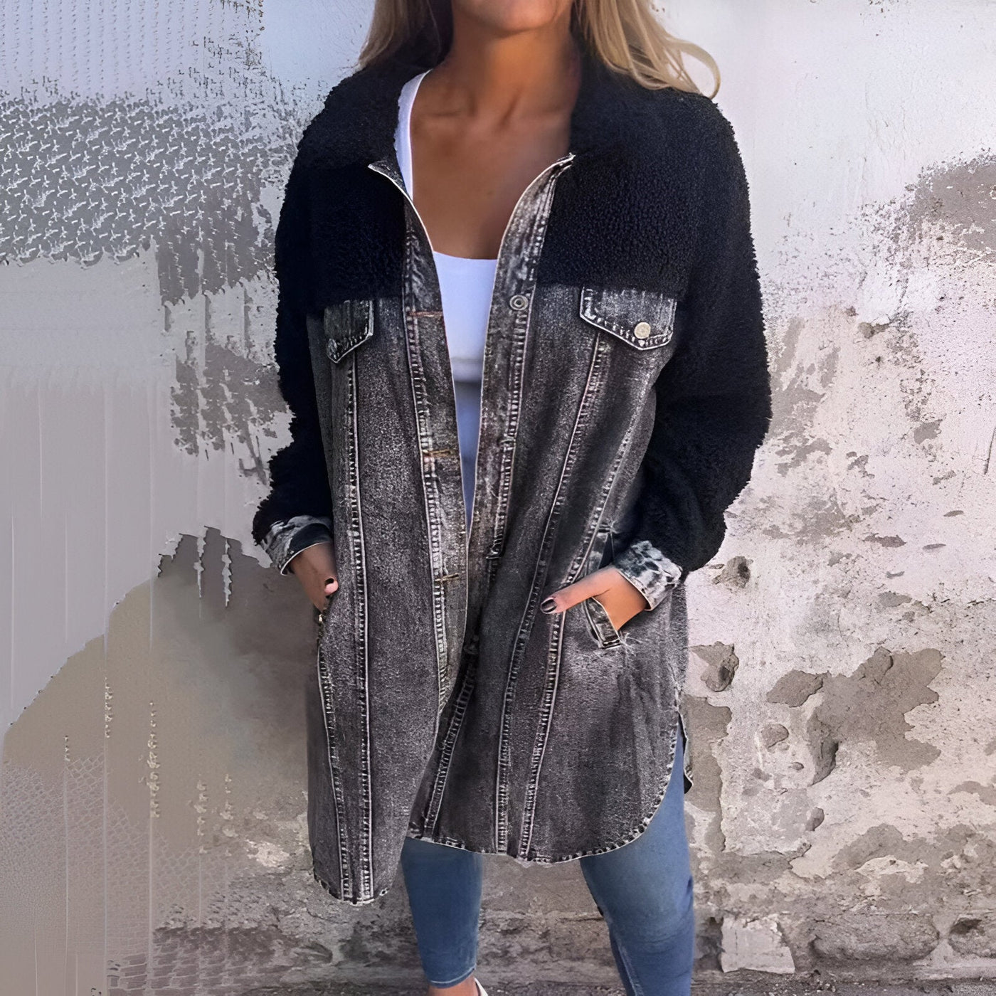 BIANCA™ | Cool denim vest with sherpa lining